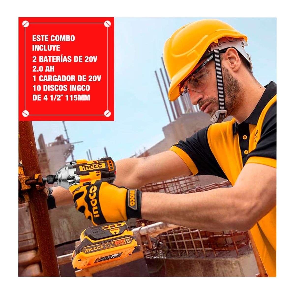 INGCO TOOLS - Combo Brushless Taladro + Atornillador + Amoladora 20v Ingco