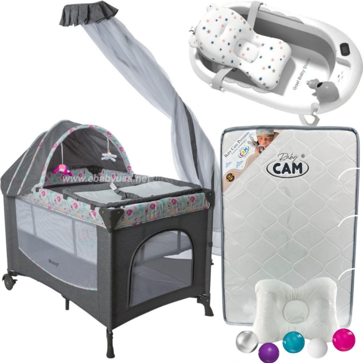 EBABY - Cuna Corral Dacora con Colchón + Bañera