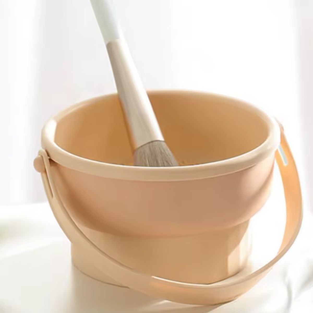 GENERICO - Limpiador de Brochas 3 en 1 con Soporte de Secado Beige