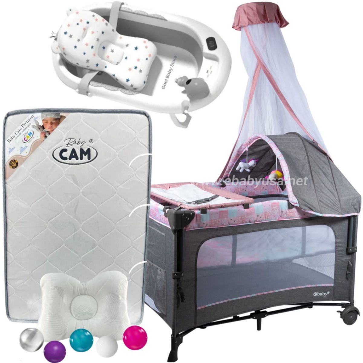 EBABY - Cuna Corral Dacora 750-2 con Colchón + Bañera