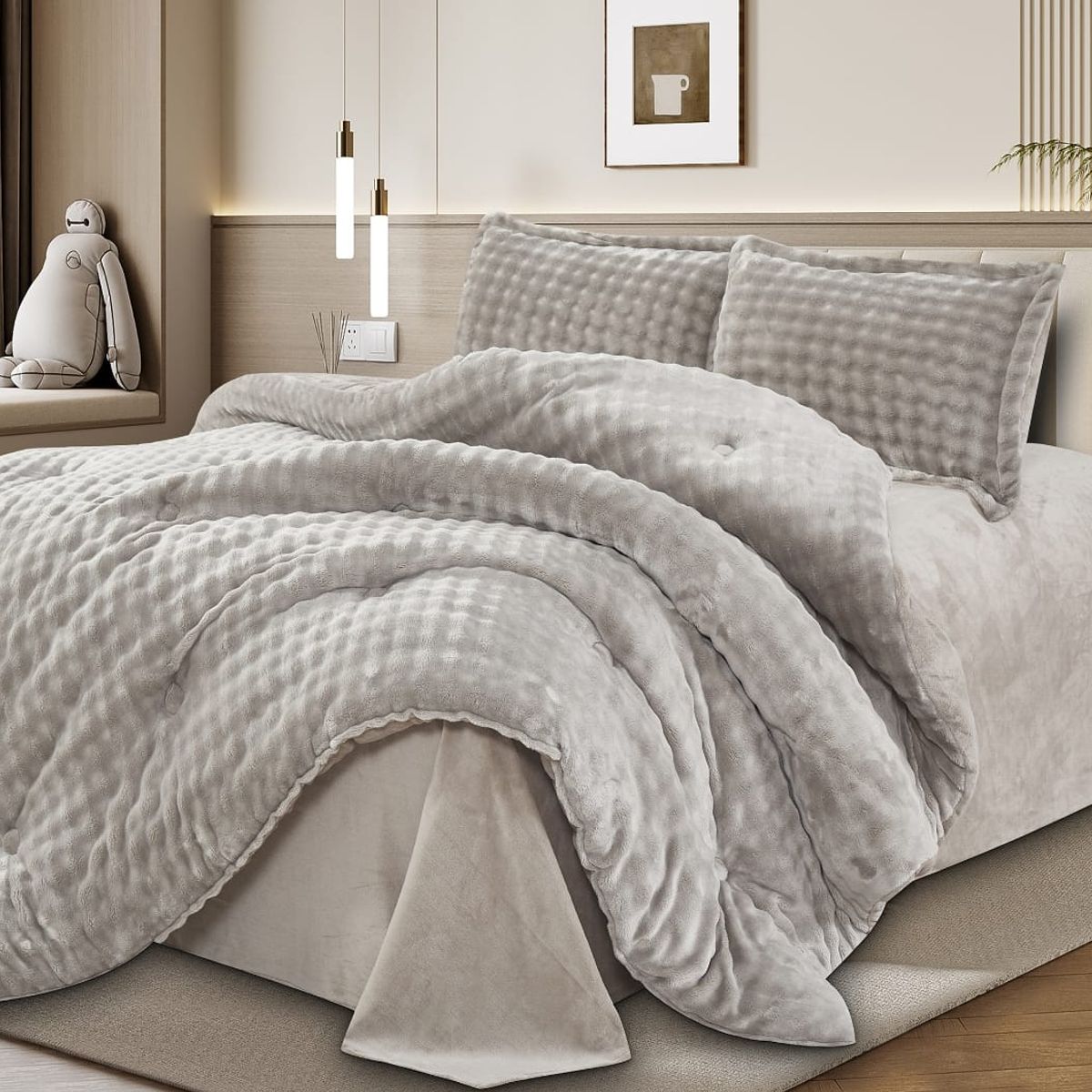 CASATEX - Set Edredon 2 Plz de Piel de Conejo c/ Piel de Angel 5 Piezas Premium