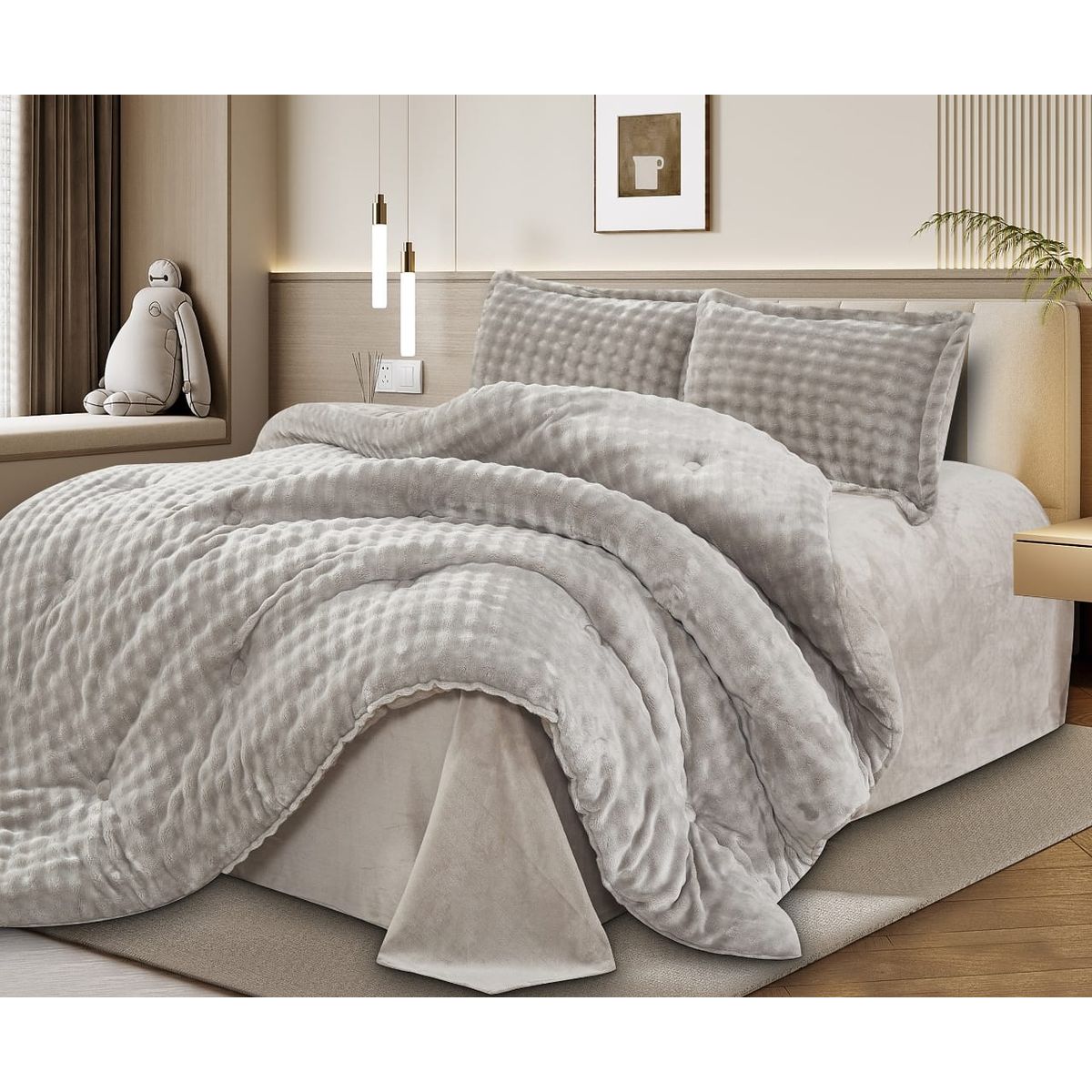 CASATEX - Set Edredon 2 Plz de Piel de Conejo c/ Piel de Angel 5 Piezas Premium