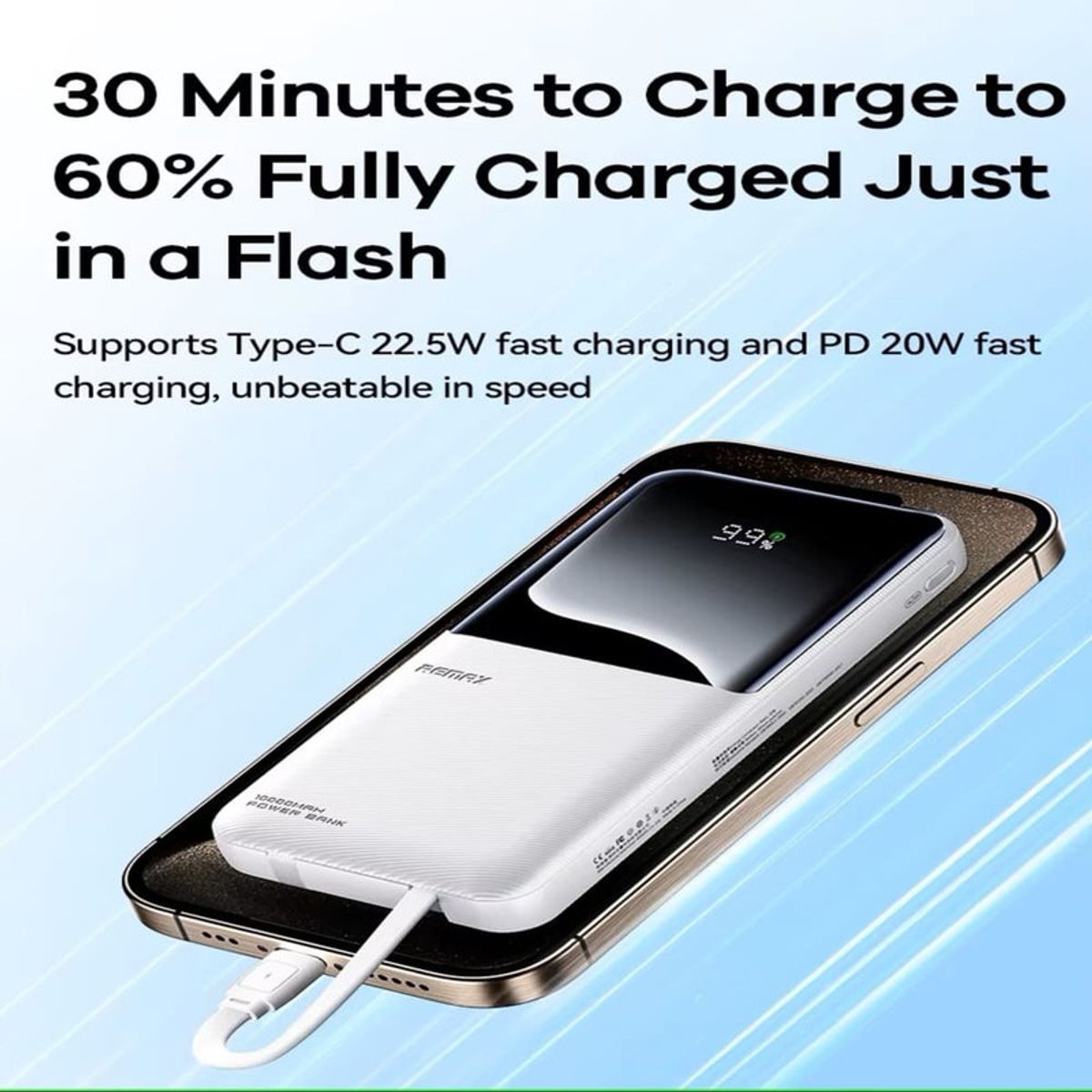 HANDS UP - Cargador portatil 20000mAh  PD 20W+ QC 225W MODELO RPP-680 NEGRO