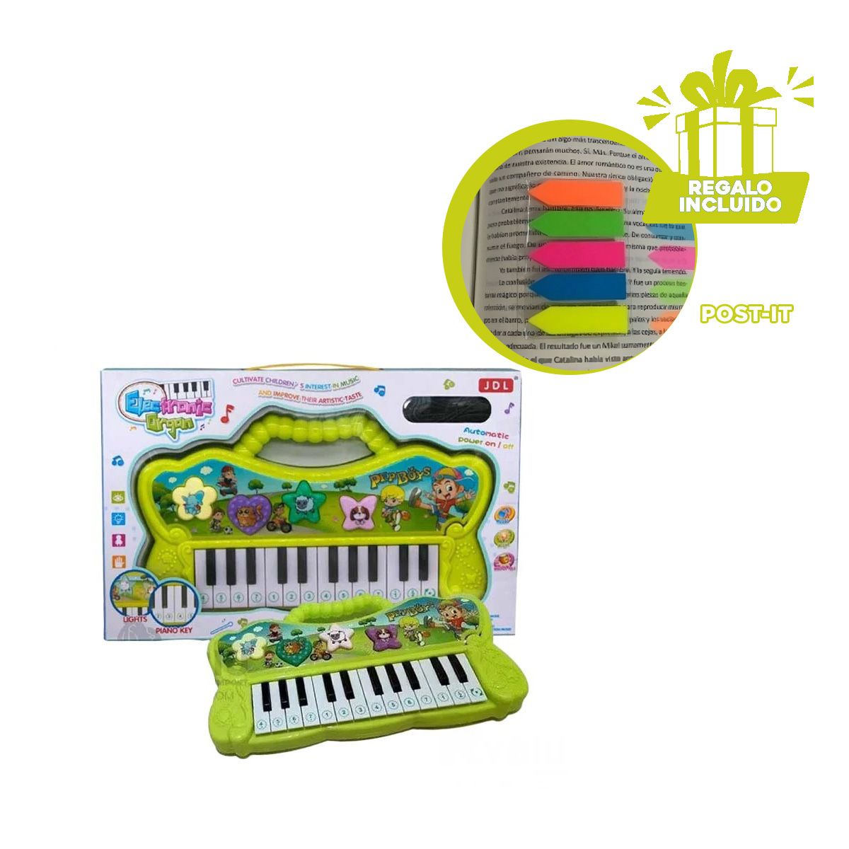 GENERICO - Pack6 Instrumento de Teclas en Verde Y+Banderitas Adhesivas