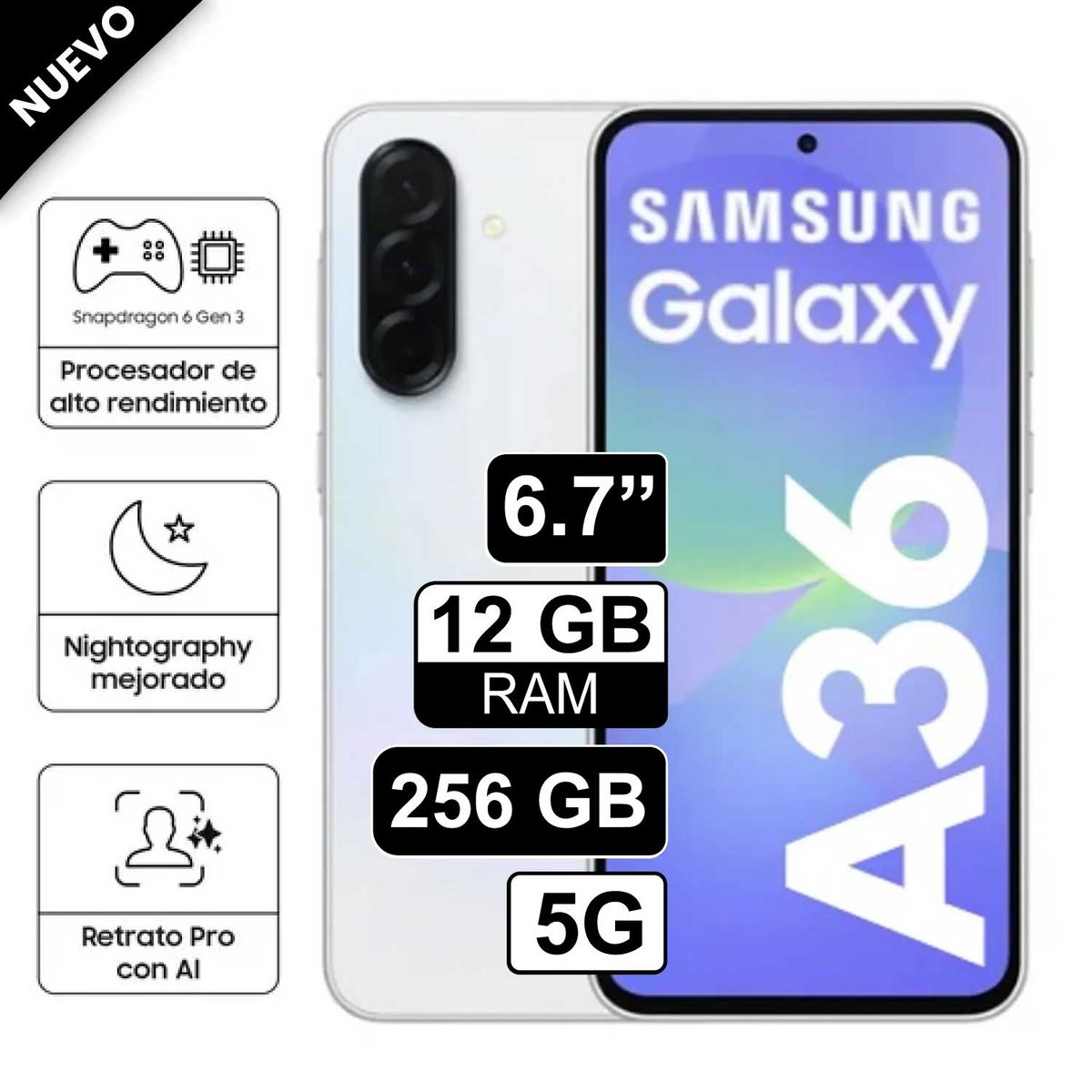 SAMSUNG - Celular Libre Samsung Galaxy A36 67 256GB 12GB RAM Blanco