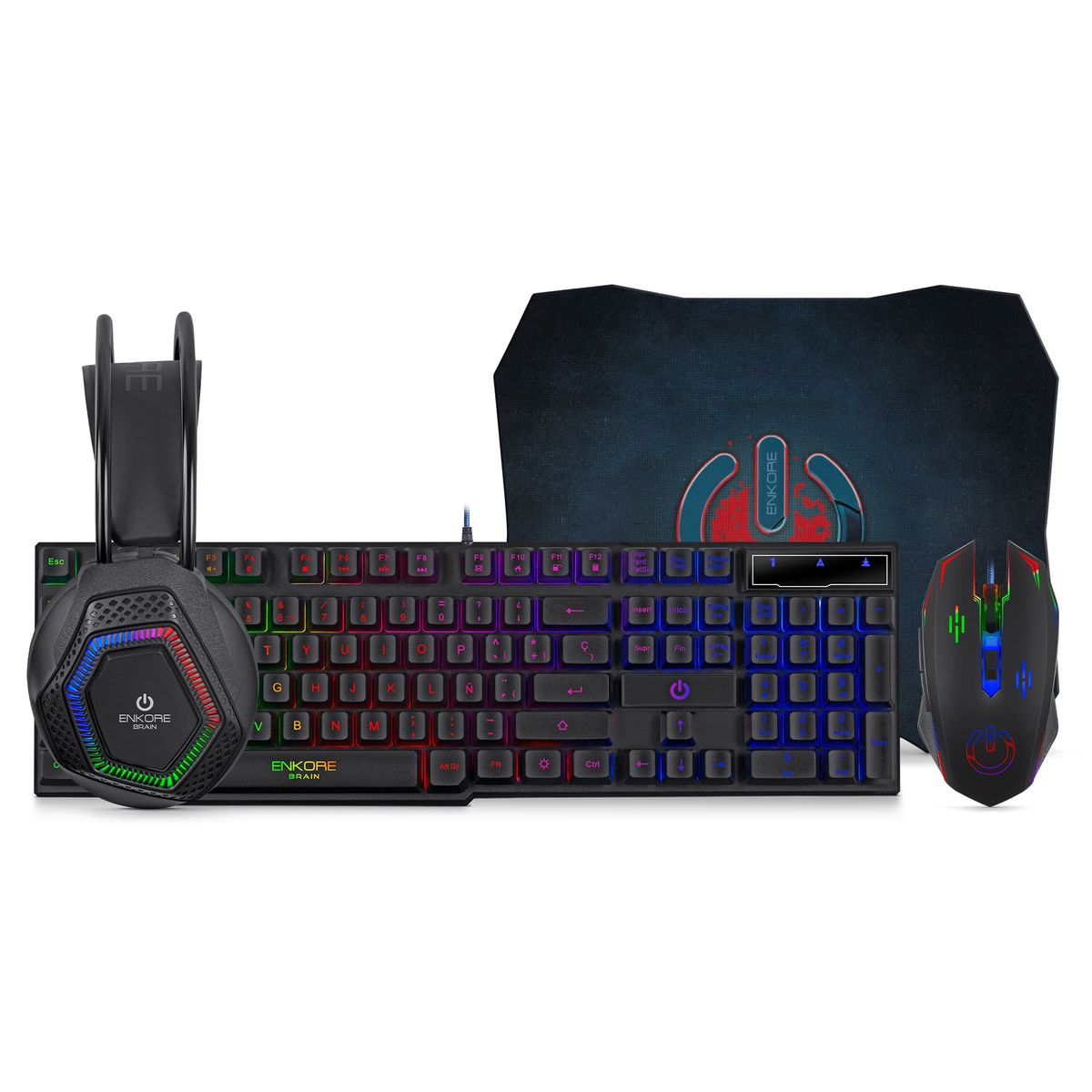 ENKORE - Kit Gamer 4en1 Teclado+Auricular+Mouse+Pad Enkore Brain4 ENTG1005-4