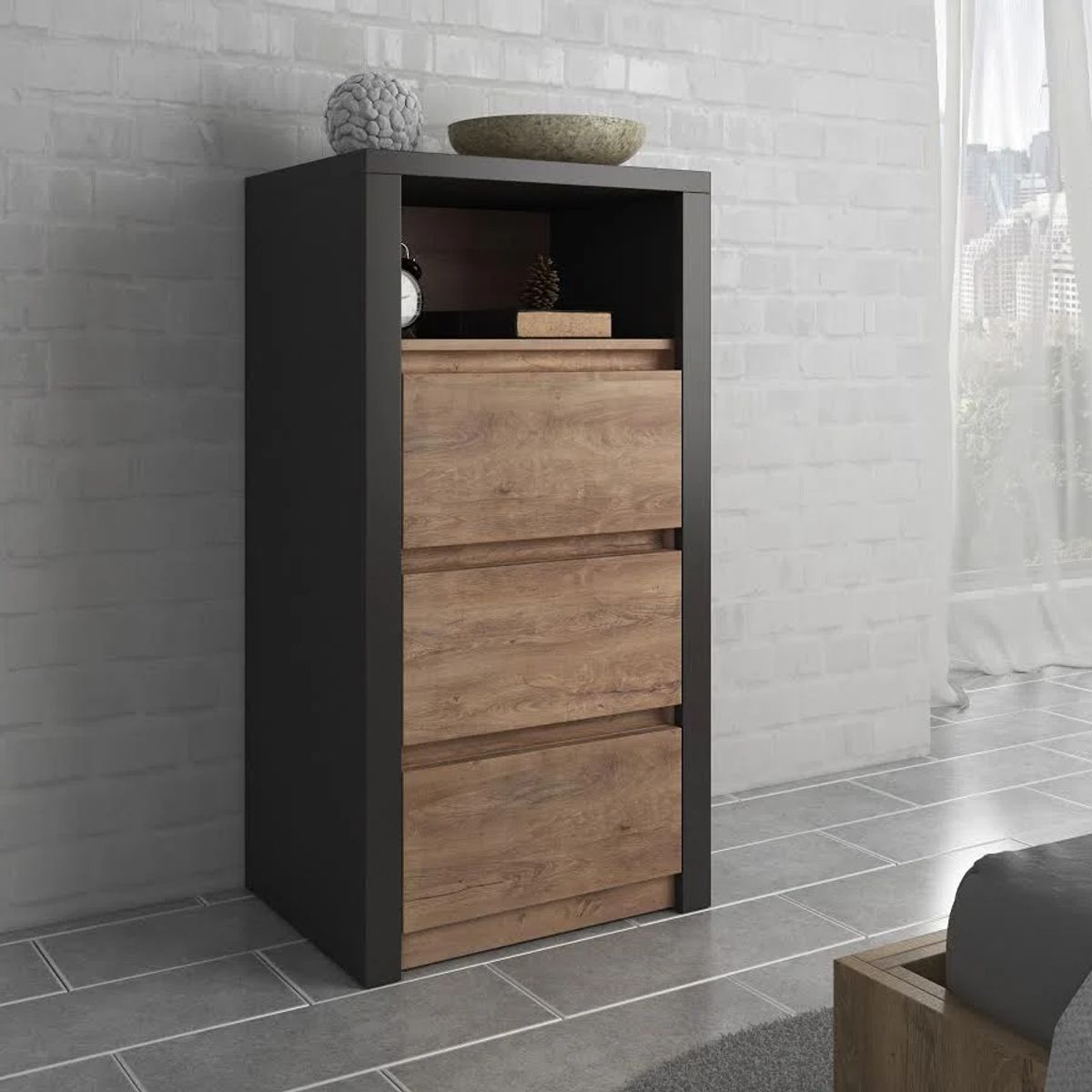 STARHOME - Cómoda Vertical Muebles Starhome Celtic Marrón 3 cajones