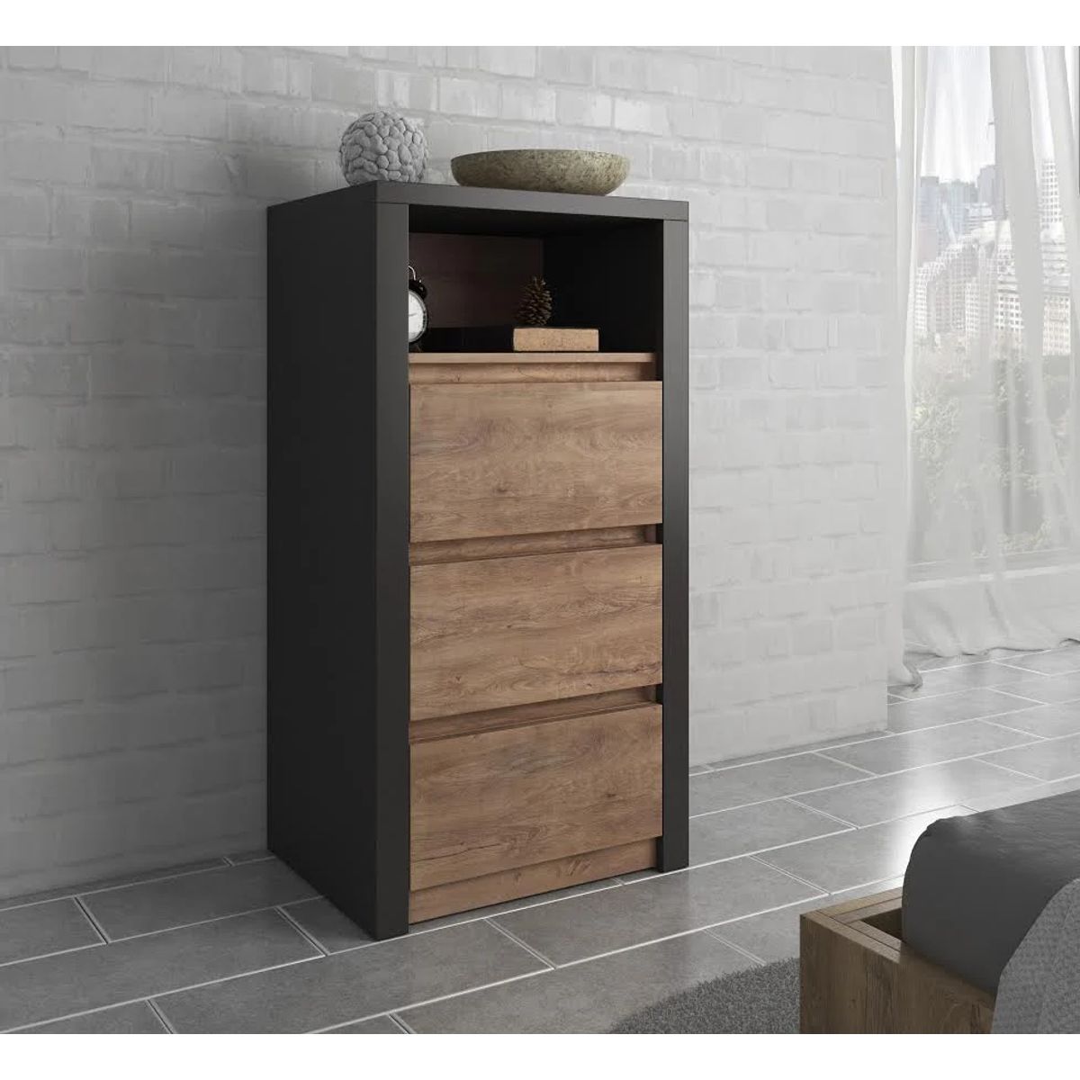 STARHOME - Cómoda Vertical Muebles Starhome Celtic Marrón 3 cajones