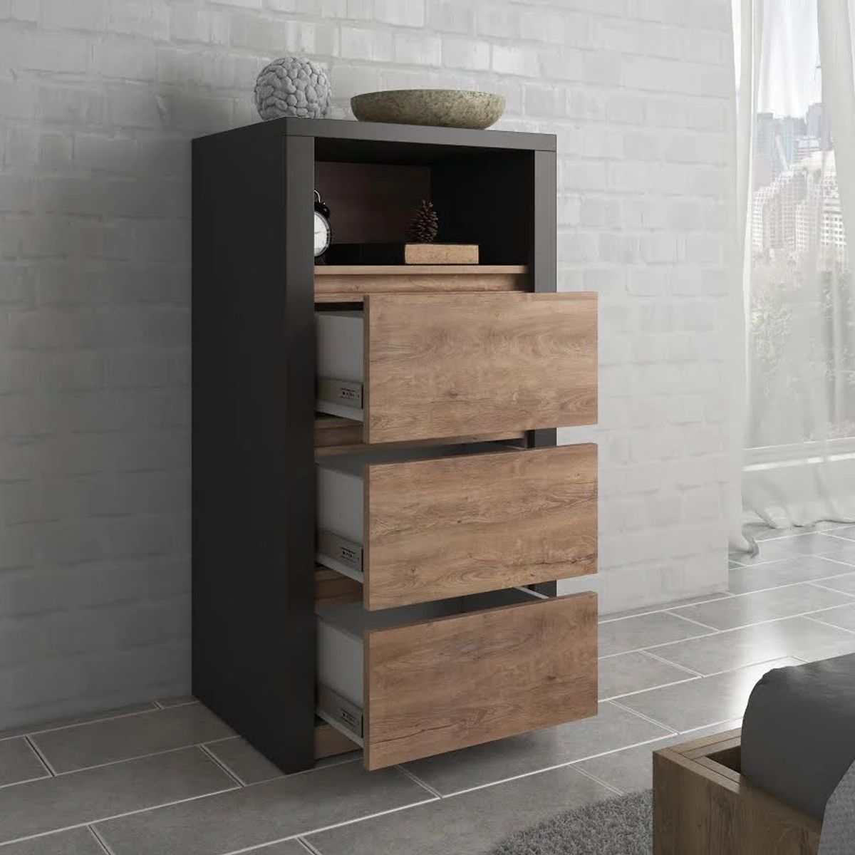 STARHOME - Cómoda Vertical Muebles Starhome Celtic Marrón 3 cajones