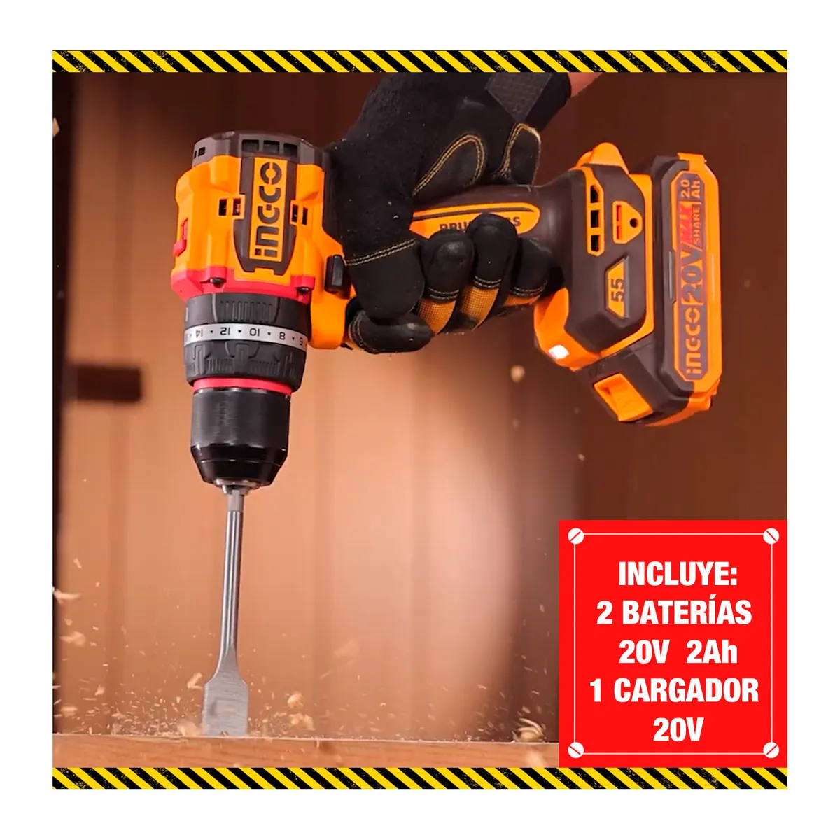 INGCO TOOLS - Atornillador Percutor Compact 20v 2 Baterías + Cargador Brushless Ingco