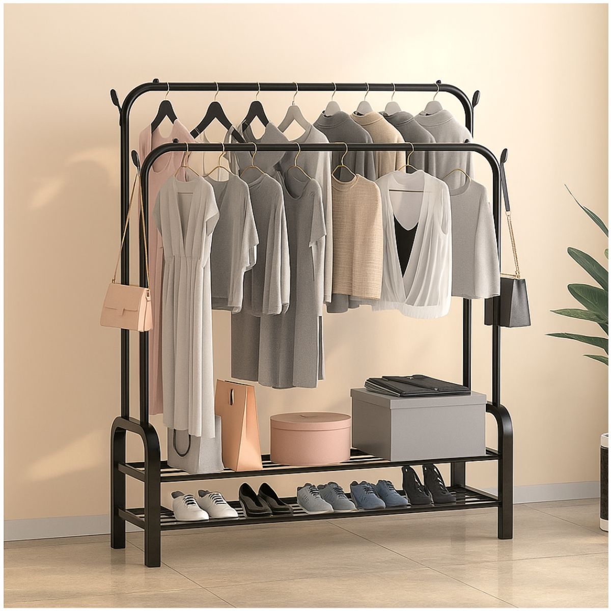 INSPIRA MARKET - Perchero Organizador de Ropa con Estante Inferior 2 Niveles