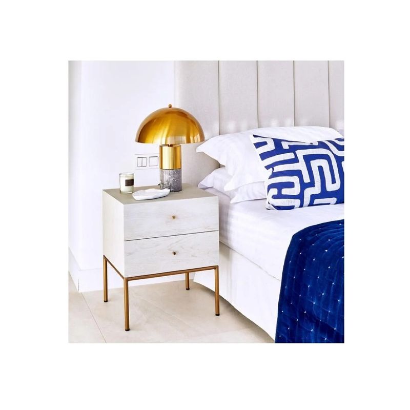 TU MESITA - Velador Clásico Argos Blanco Base Dorada 2 cajones TU MESITA