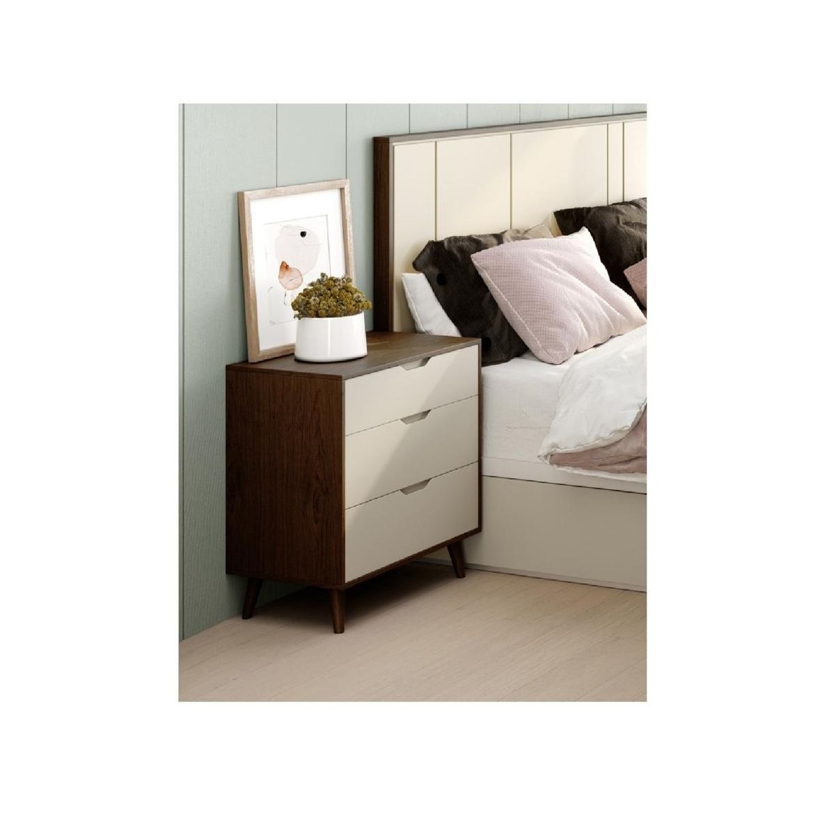 TU MESITA - Velador Clásico Andy 3 cajones color MarrónBlanco TU MESITA Largo 43