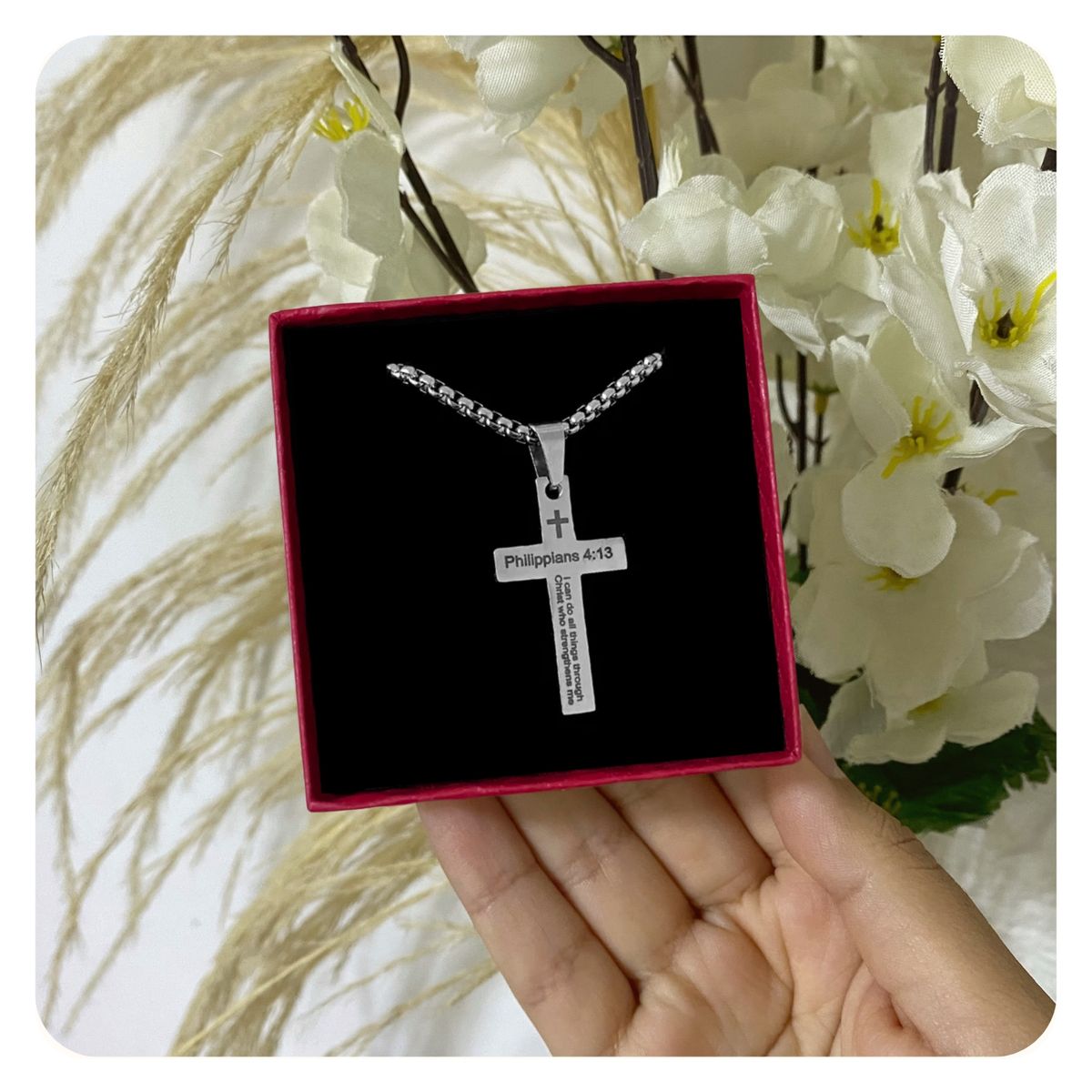 GENERICO - Collar Cruz Philippians 413 Regalo Religioso Acero Plateado