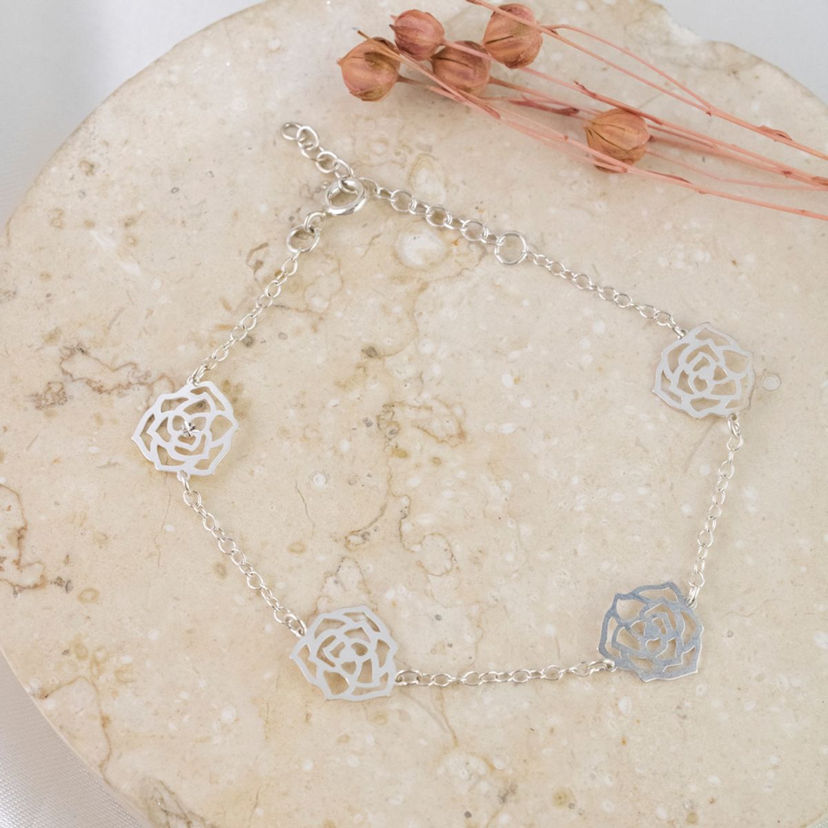 CLEO JOYAS & ACCESORIOS - Pulsera Rosas Plateado Plata