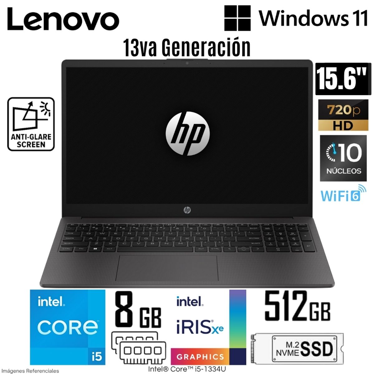 HP - Laptop HP 250 G10 Intel Core i5-1334U 8GB RAM 512GB SSD 15.6"  HD Gris Oscuro- B5UU9AT