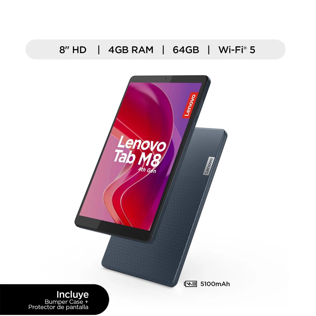 LENOVO - Tablet Lenovo Tab M8 4ta 8" + Case Bumper Azul WIFI, 4GB, 64GB, Android 13
