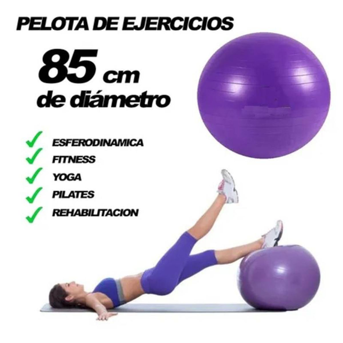 GENERICO - Pelota de yoga 85 cm GRIS + inflador