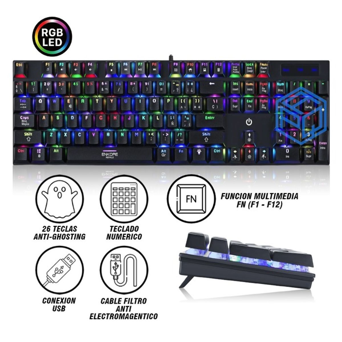 KENKO - Teclado Gamer Mecánico Royale ENK 1003 Negro USB