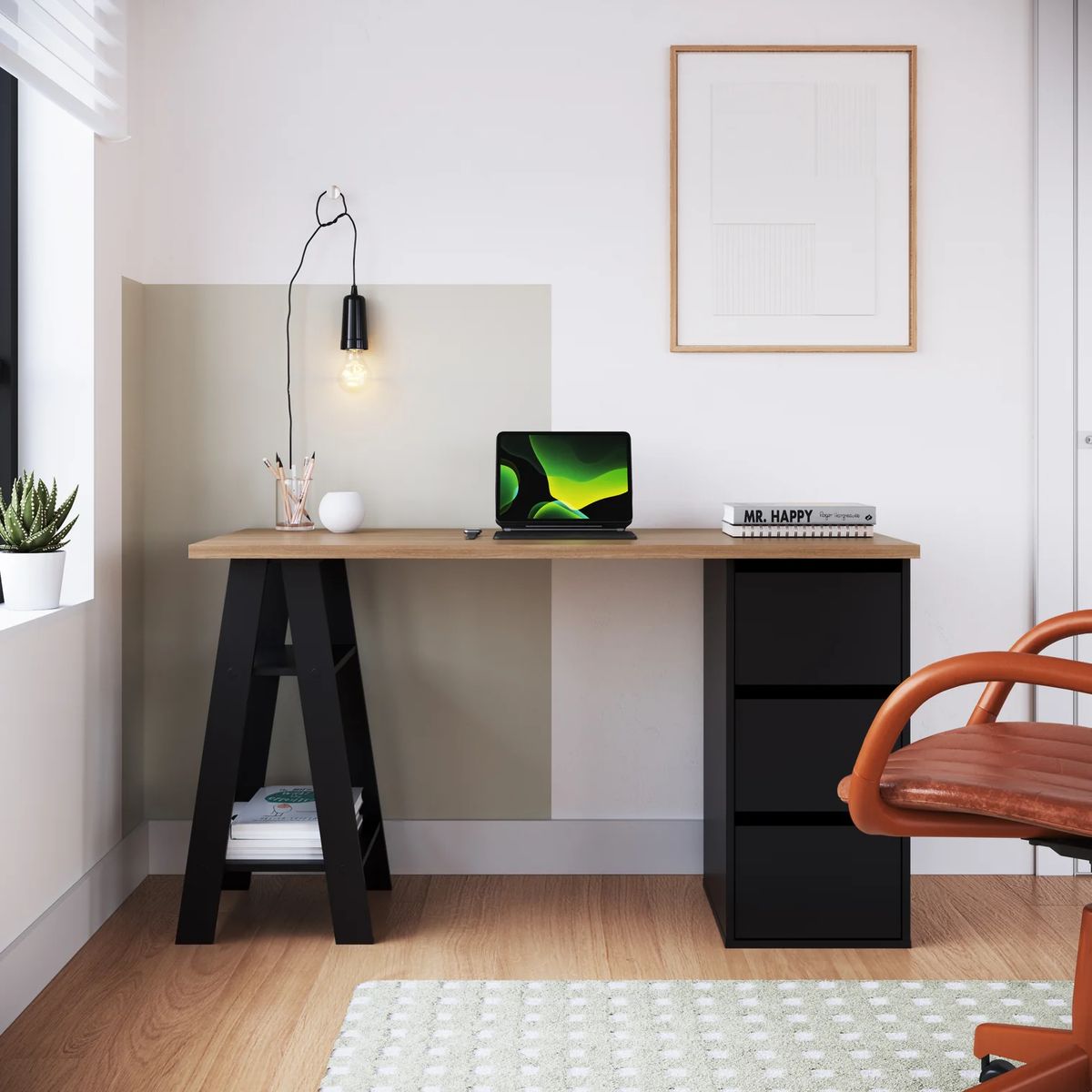 STARHOME - Escritorio Starhome Estilo Nórdico Asturias Negro y Duna