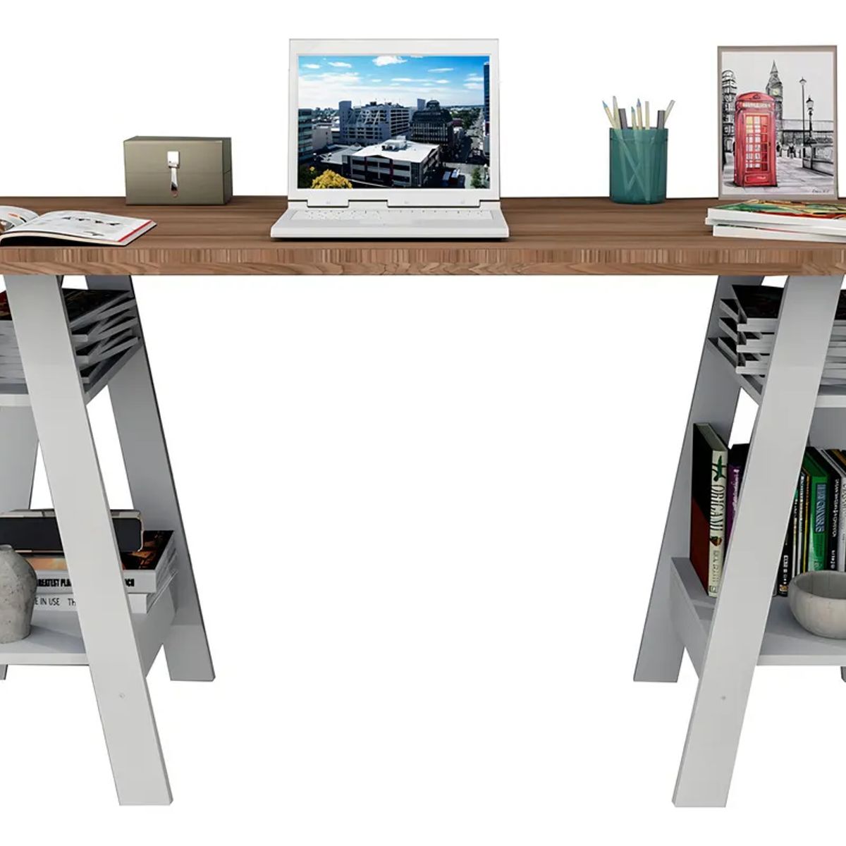 STARHOME - Escritorio Starhome Estilo Nórdico Amelia Blanco y Marrón