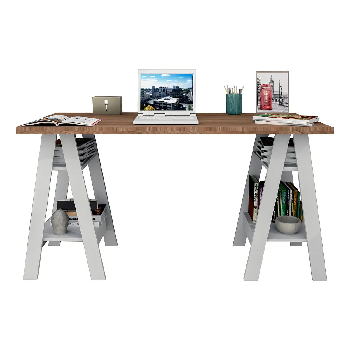 STARHOME - Escritorio Starhome Estilo Nórdico Amelia Blanco y Marrón