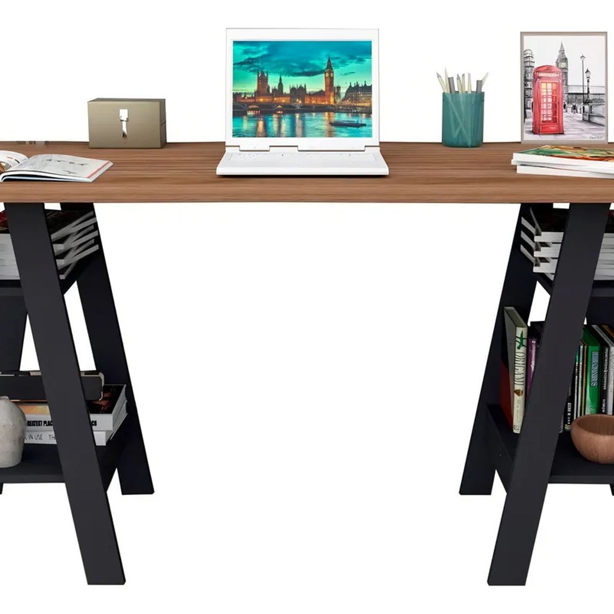 STARHOME - Escritorio Starhome Estilo Nórdico Amelia Negro y Marrón