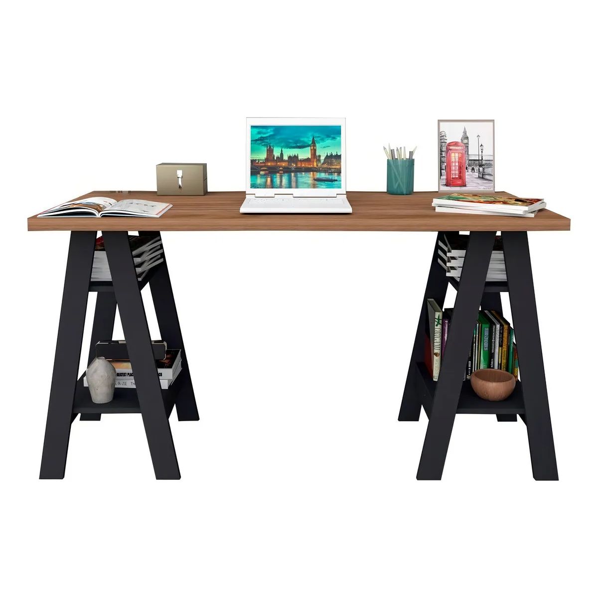 STARHOME - Escritorio Starhome Estilo Nórdico Amelia Negro y Marrón