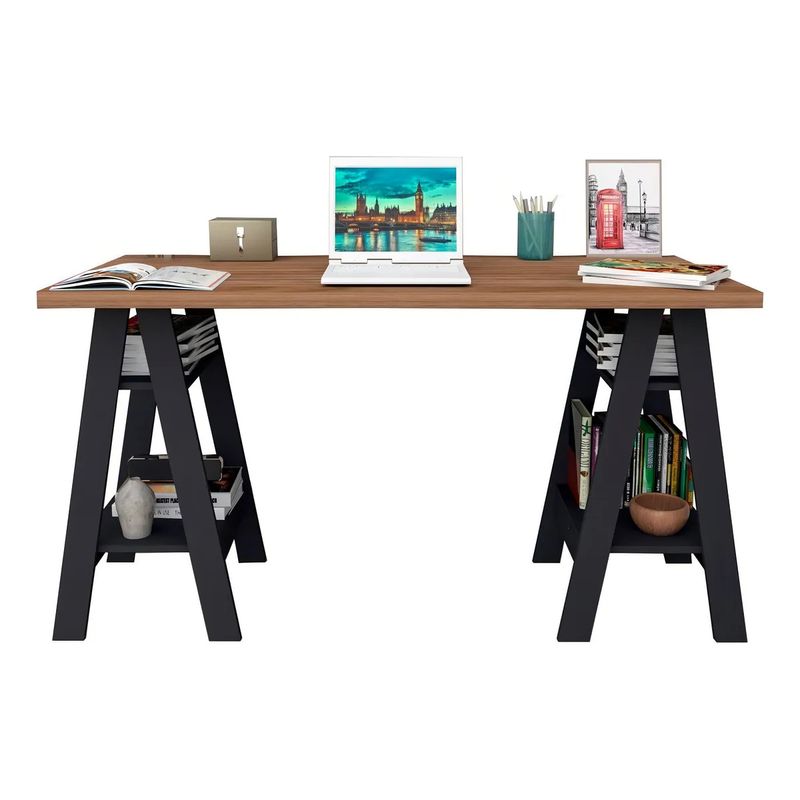 STARHOME - Escritorio Starhome Estilo Nórdico Amelia Negro y Marrón