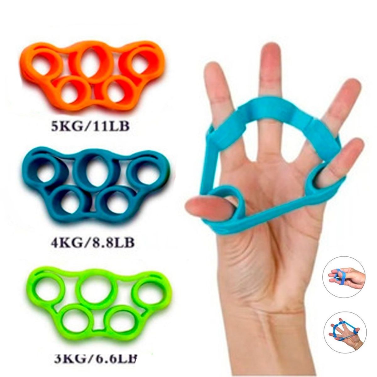 GENERICO - set de 3 Ejercitador de dedos con niveles 3kg-4kg-5kg