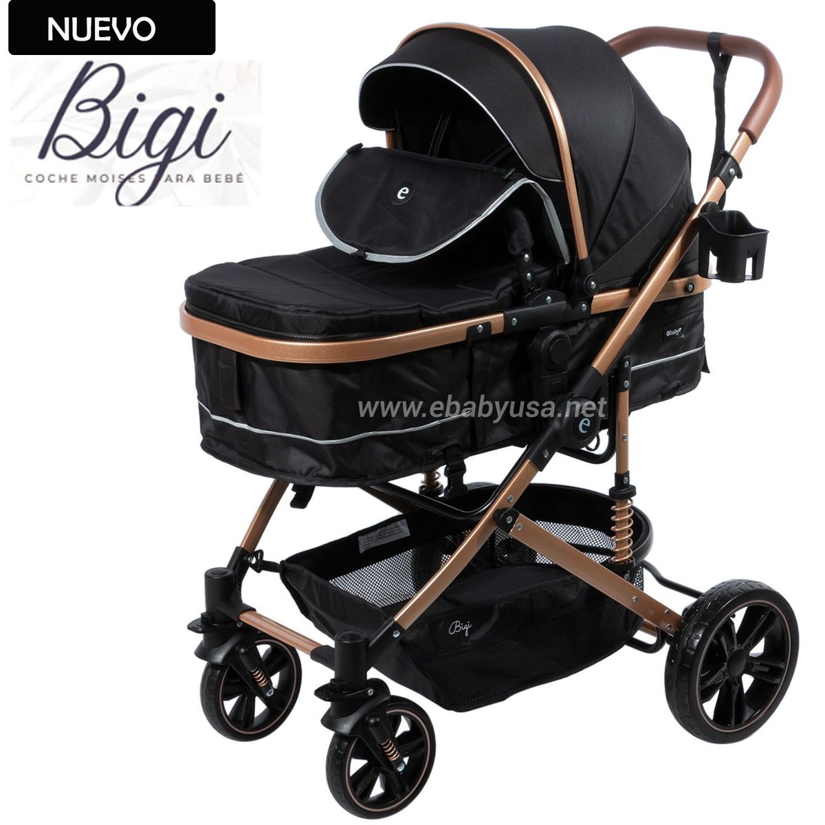 EBABY - Coche Moisés para Bebe BIGI 141-1 Negro