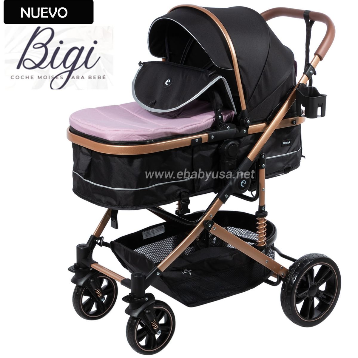 EBABY - Coche Moisés para Bebe BIGI 141-1 Rosado
