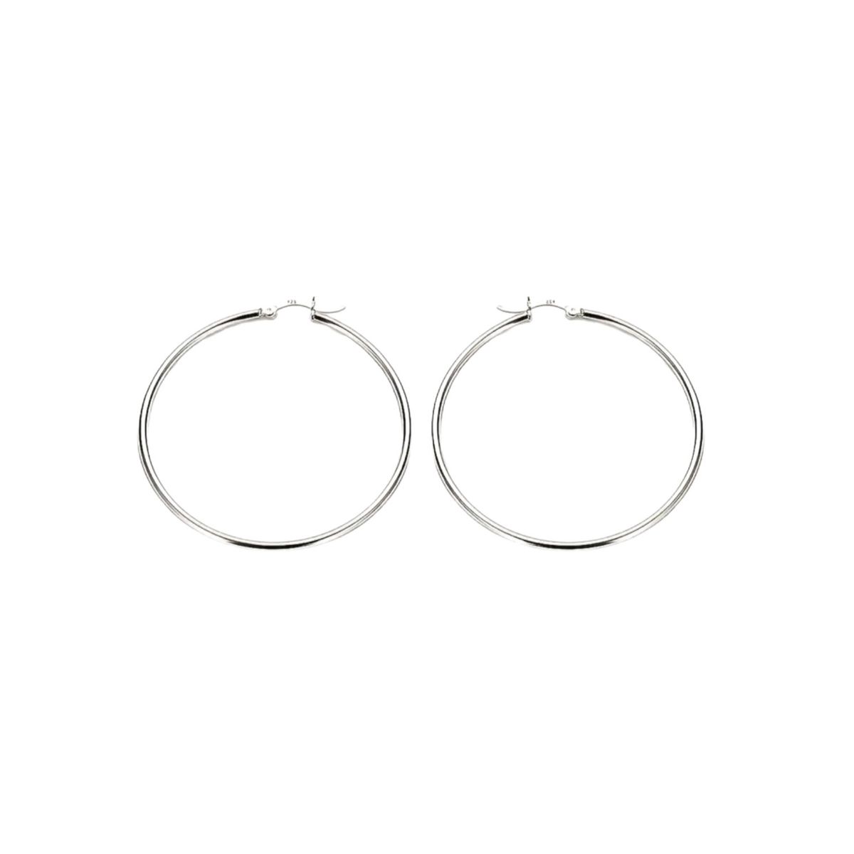 GENERICO - Aretes Acero - Argollas Lisa Mediana Plateada - Plateado