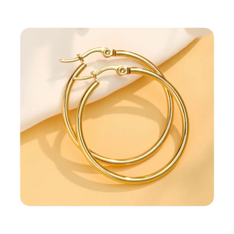 GENERICO - Aretes Acero - Argollas Lisa Pequeña Dorada