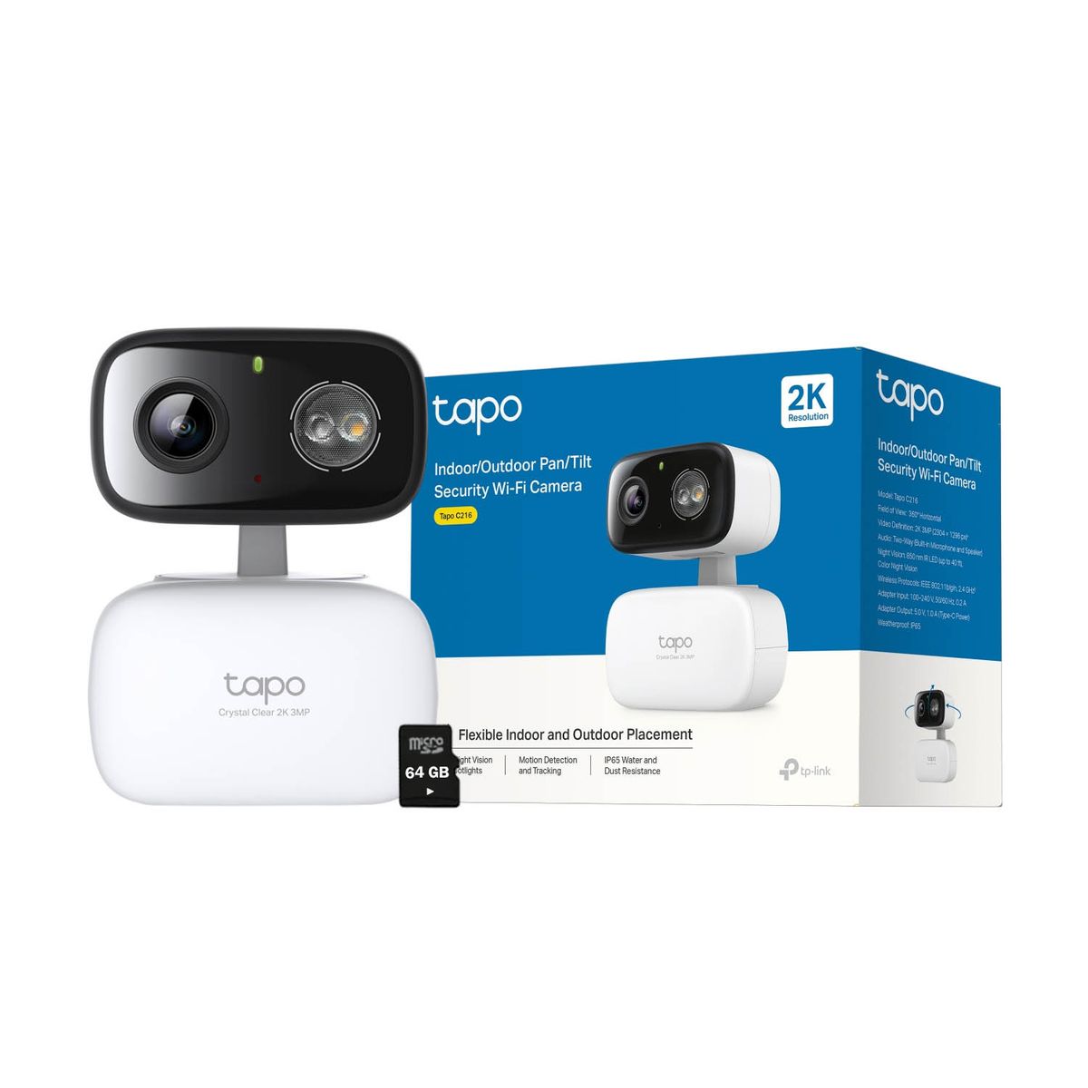 TP LINK - Tapo C216 3MP 2K Cámara Seguridad 360 Vision Noche Exterior 64GB