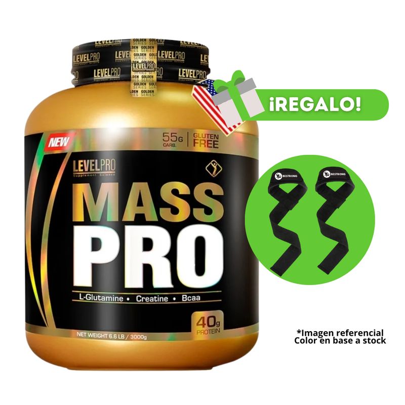 LEVEL PRO - PROTEÍNA MASS PRO 3KG CHOCOLATE + STRAPS
