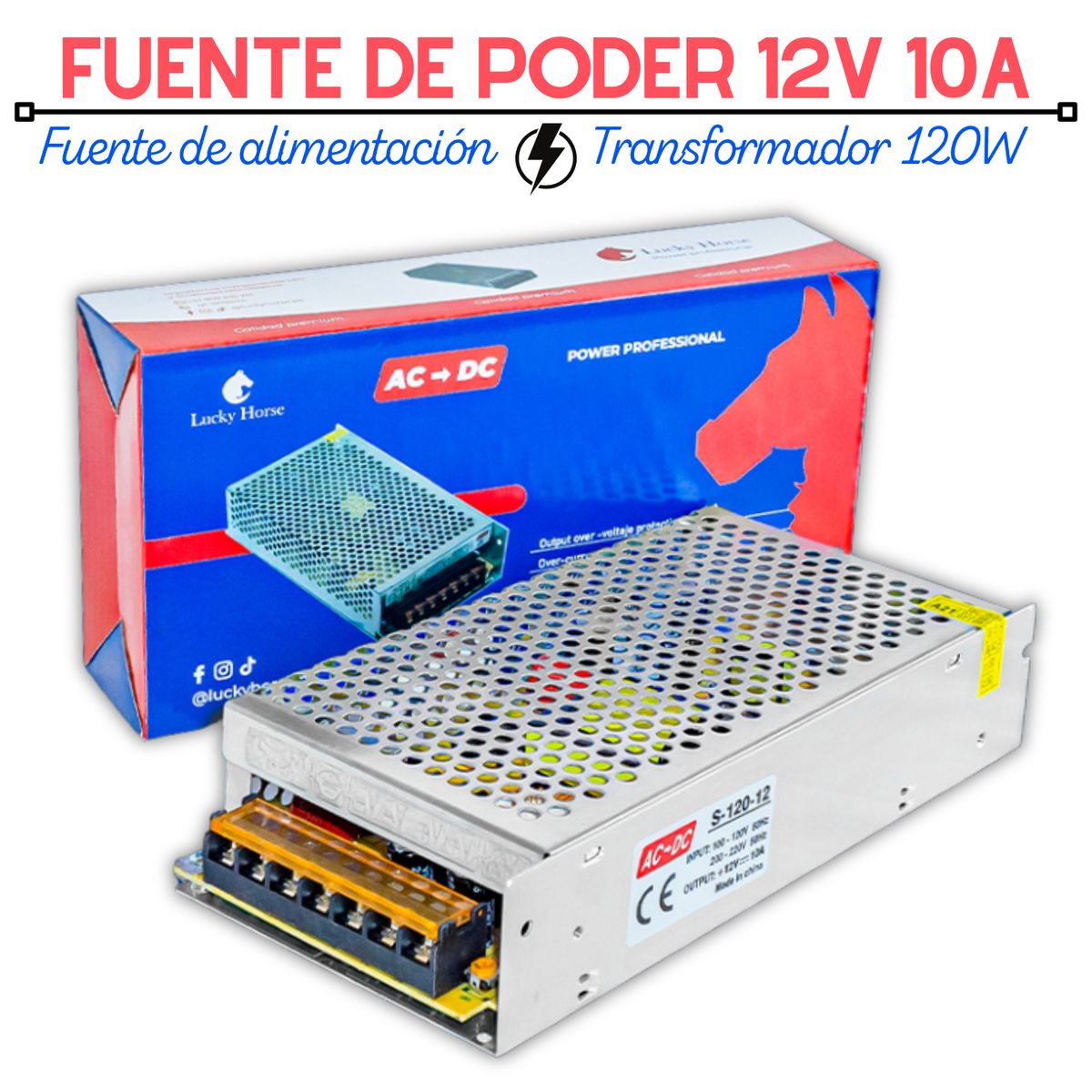 GENERICO - Fuente de Poder 12V 10A 120W Transformador Fuente de alimentacíón