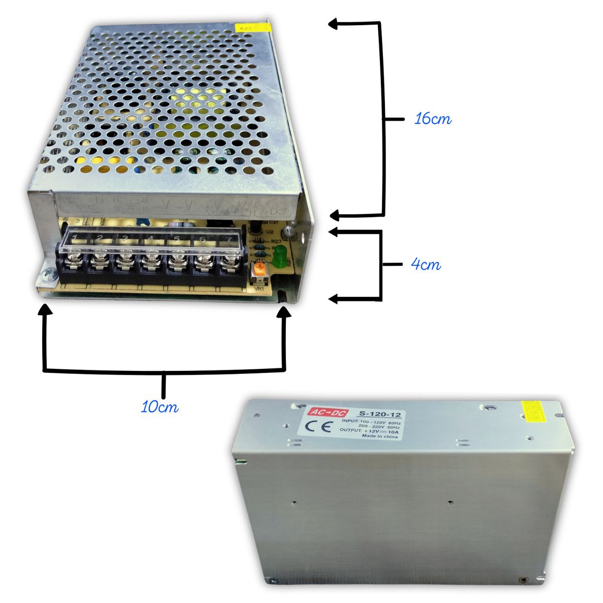 GENERICO - Fuente de Poder 12V 10A 120W Transformador Fuente de alimentacíón