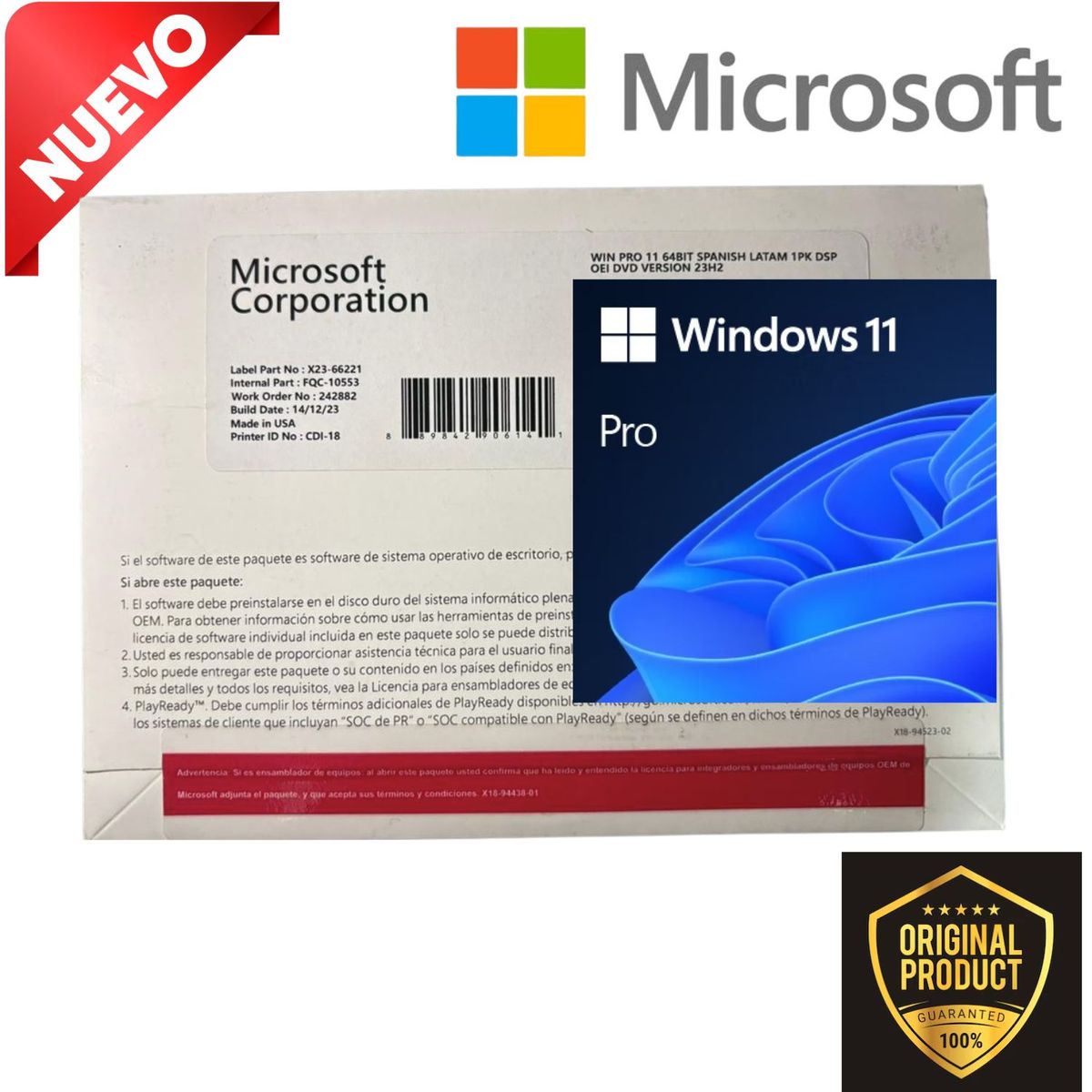 MICROSOFT - Licencia Microsoft Windows 11 Pro 64 Bit Español DVD