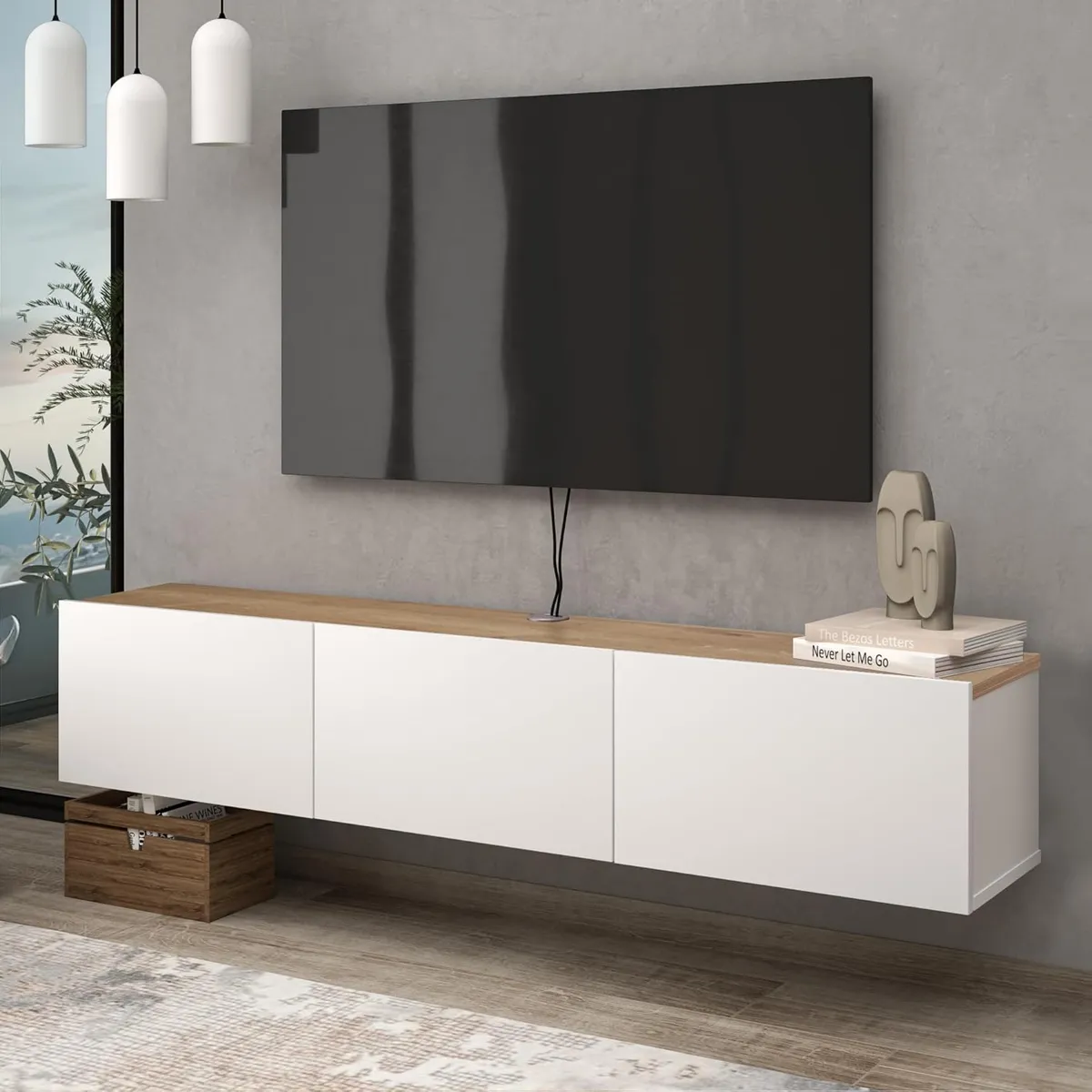 STARHOME - Mesa de TV Starhome Flotante 70 pulgadas Oslo Duna y Blanco