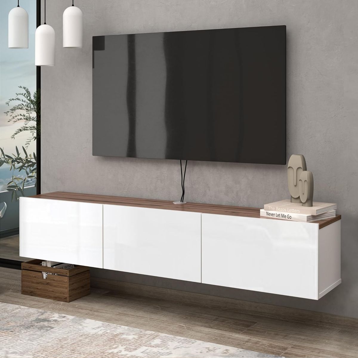 STARHOME - Mesa de TV Starhome Flotante 70 pulgadas Oslo Marrón y Blanco