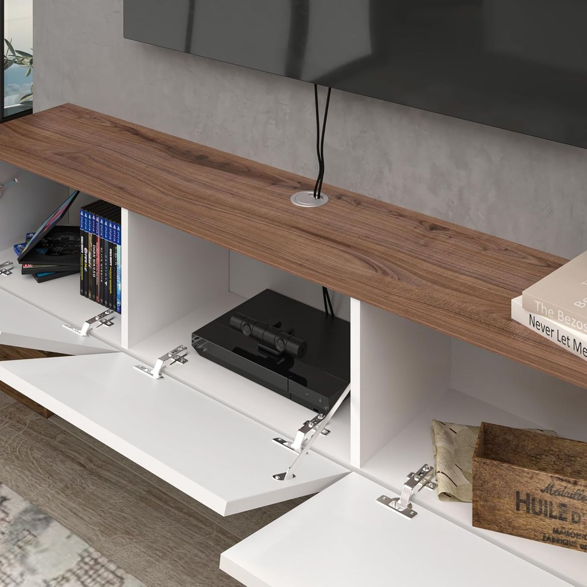 STARHOME - Mesa de TV Starhome Flotante 70 pulgadas Oslo Marrón y Blanco