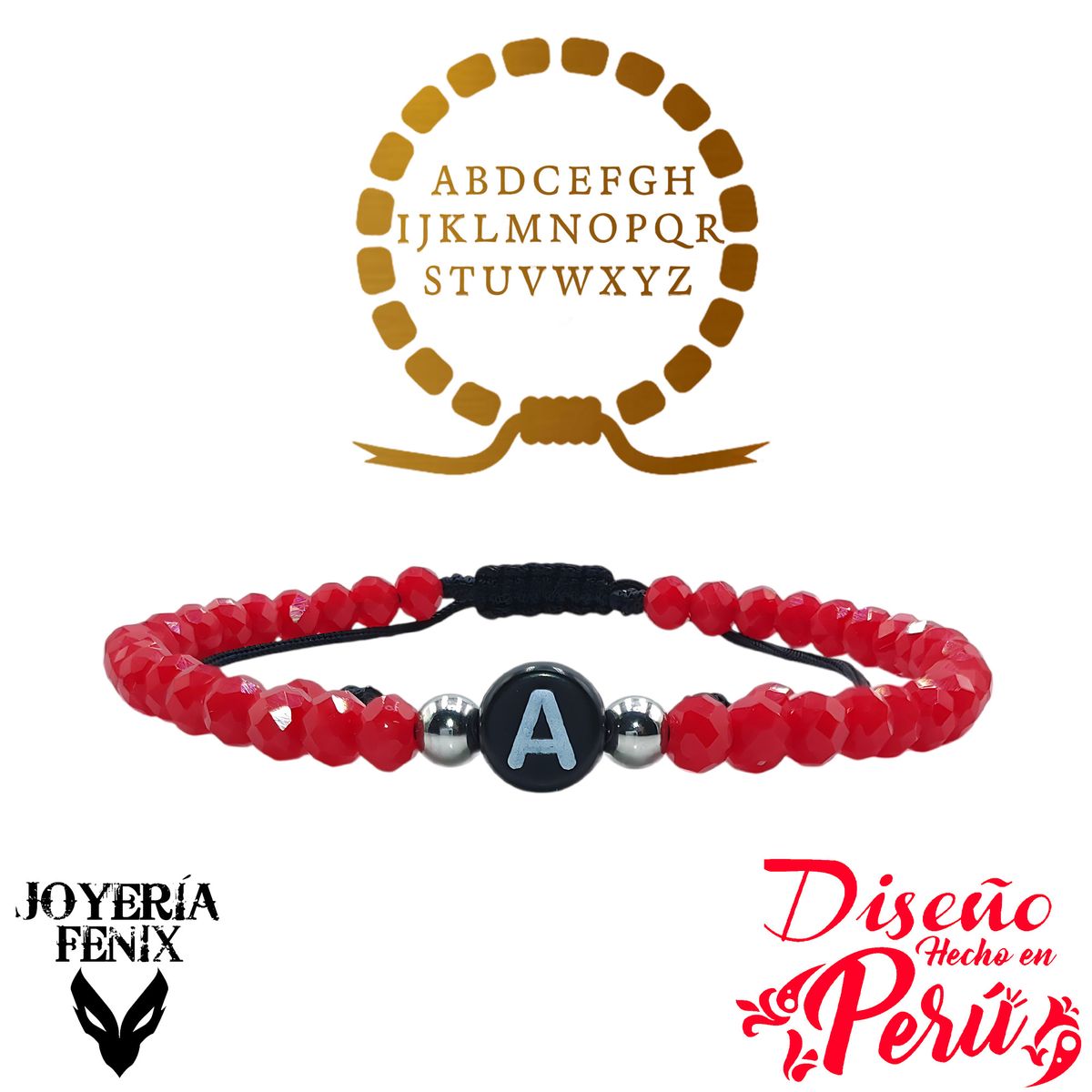 JOYERIA FENIX - Pulsera Letra Inicial - Rojo