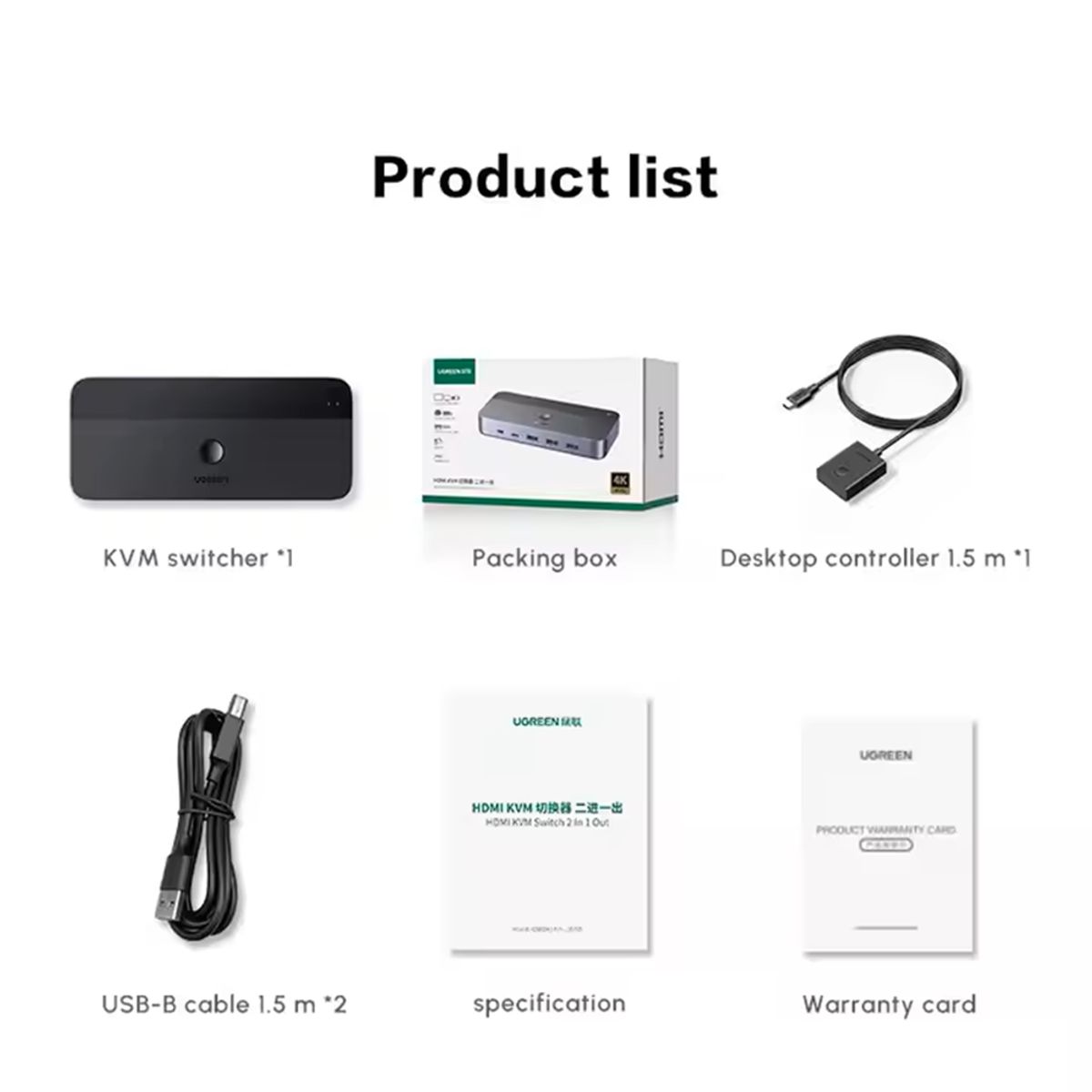 UGREEN - Conmutador KVM HDMI 2 en 1 con USB 3.0 Ugreen Para 2 PC y 1 monitor