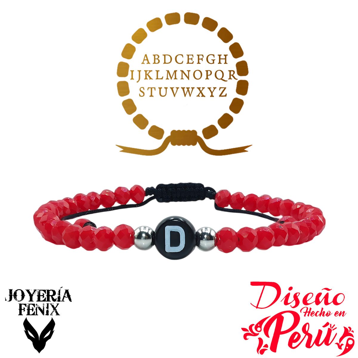 JOYERIA FENIX - Pulsera Letra Inicial - Rojo