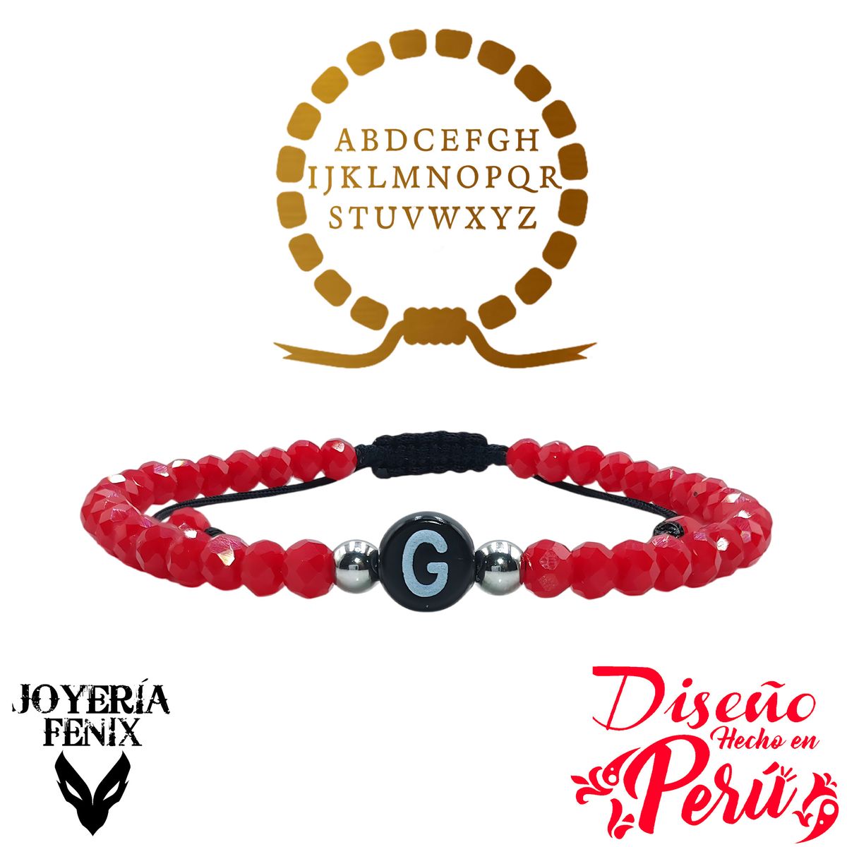 JOYERIA FENIX - Pulsera Letra Inicial - Rojo