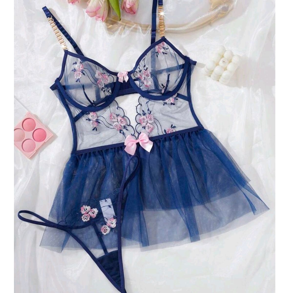 GENERICO - BABYDOLL DE ENCAJE LENCERIA SEXY PIJAMA PARA DAMAS M