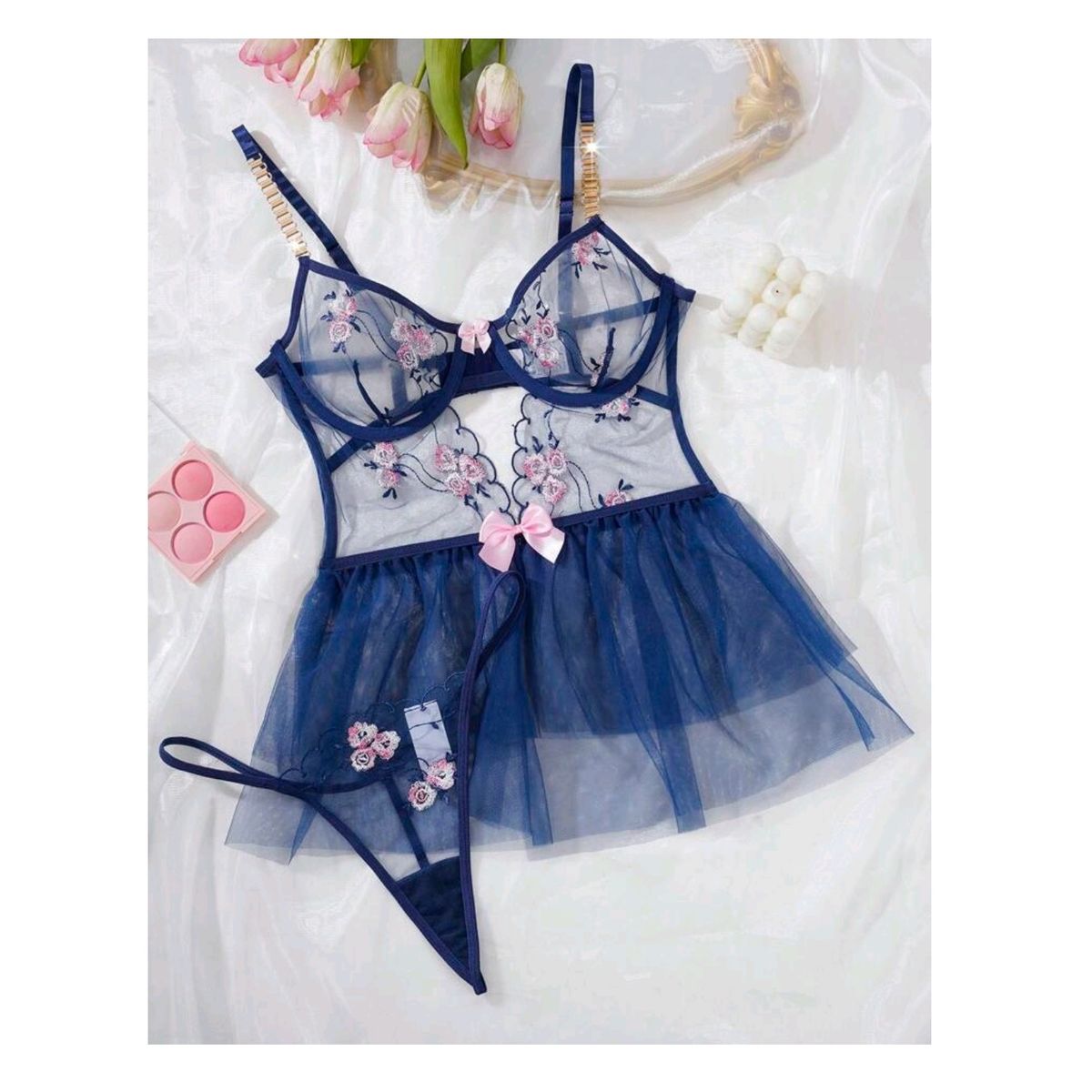 GENERICO - BABYDOLL DE ENCAJE LENCERIA SEXY PIJAMA PARA DAMAS M