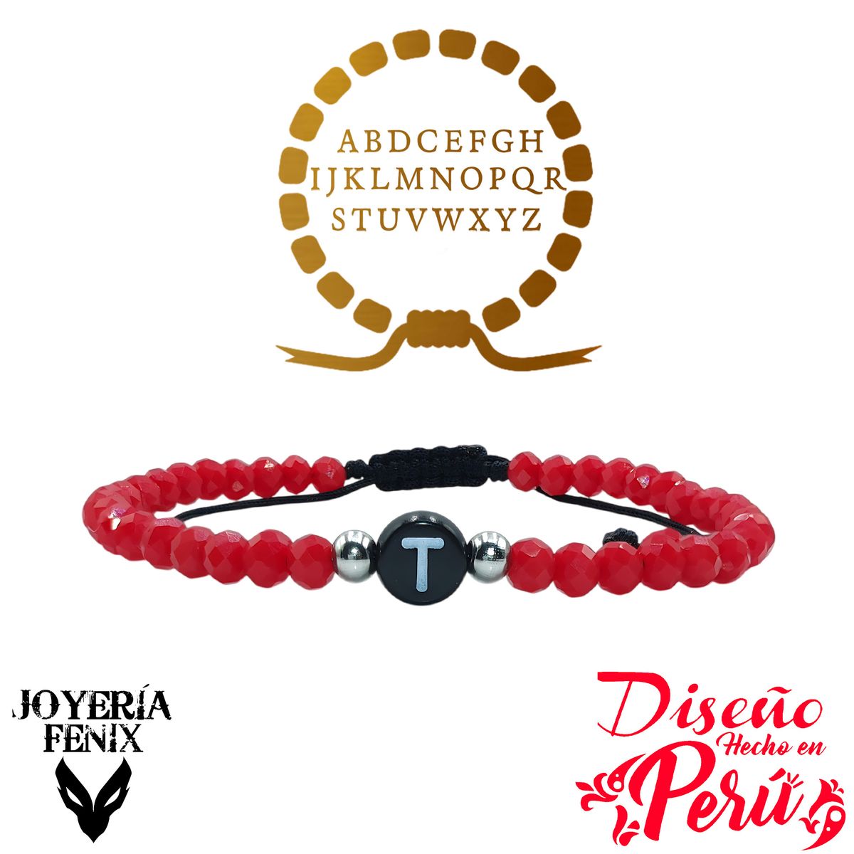 JOYERIA FENIX - Pulsera Letra Inicial - Rojo