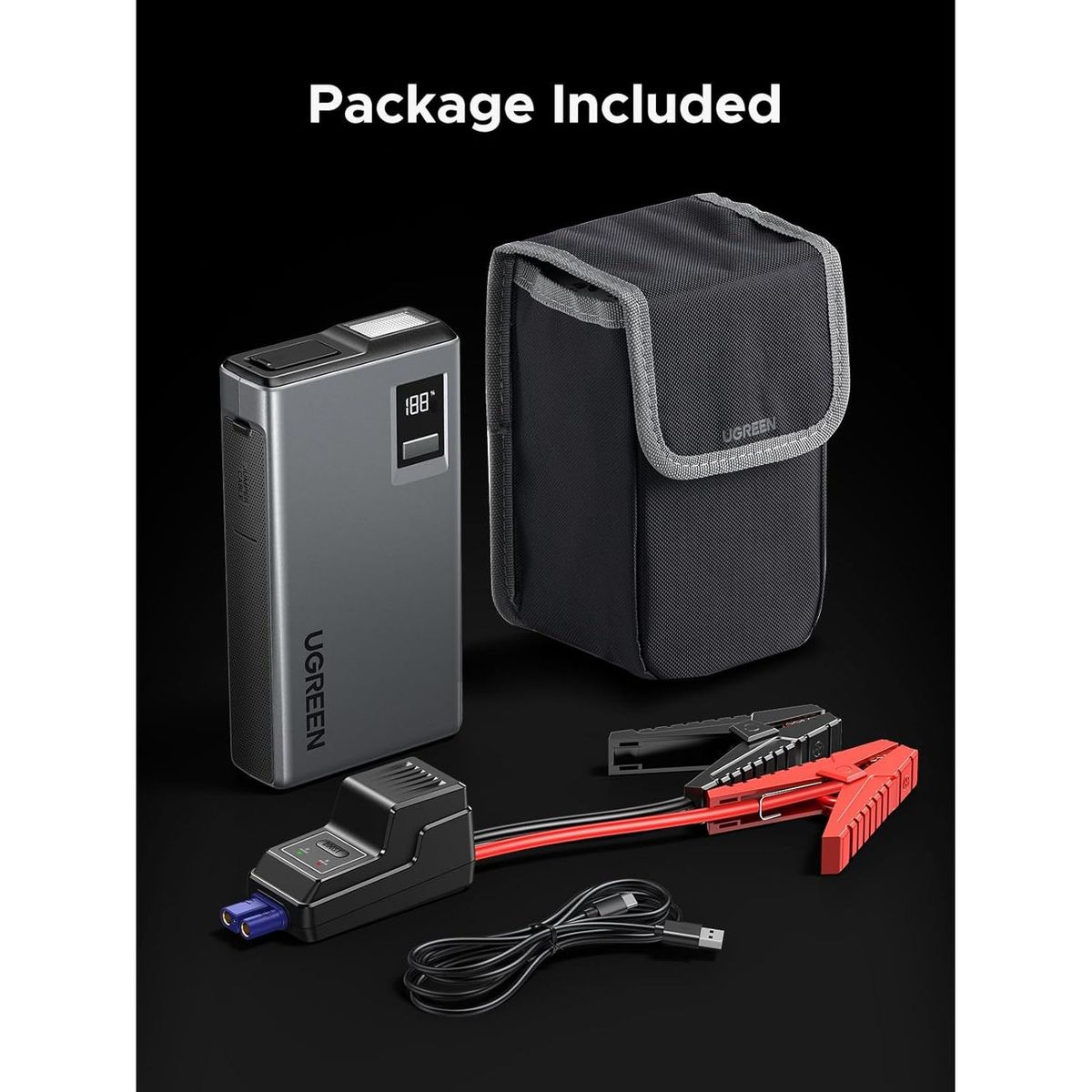 UGREEN - Arrancador Portatil Batería 12V Autos SUV Jumper LED ES702 - 35977